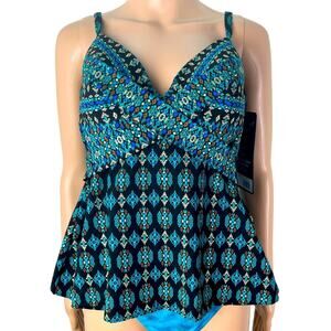 New Miraclesuit Allura Geometric Underwire Bra Top Tankini Top